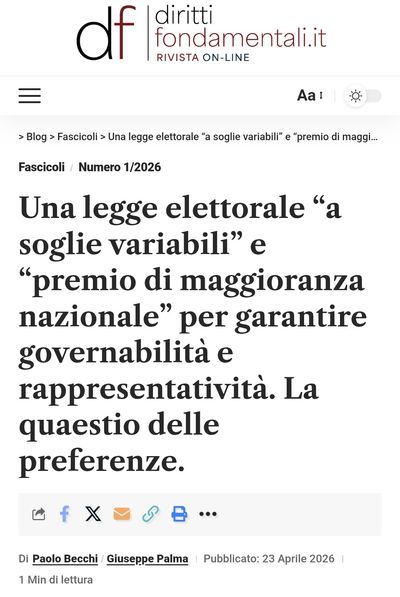 Dirittifondamentali.it (fascicolo n. 1/2026). Rivista scientifica dell'Area 12 - scienze giuridiche - collocata in Classe A