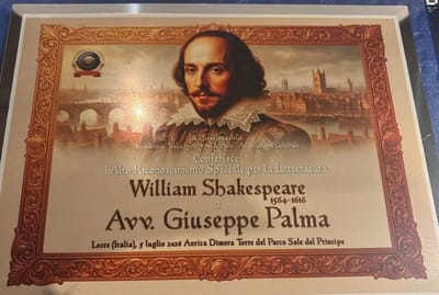 Alto riconoscimento per la Letteratura "William Shakespeare" (Lecce, 5 luglio 2026)