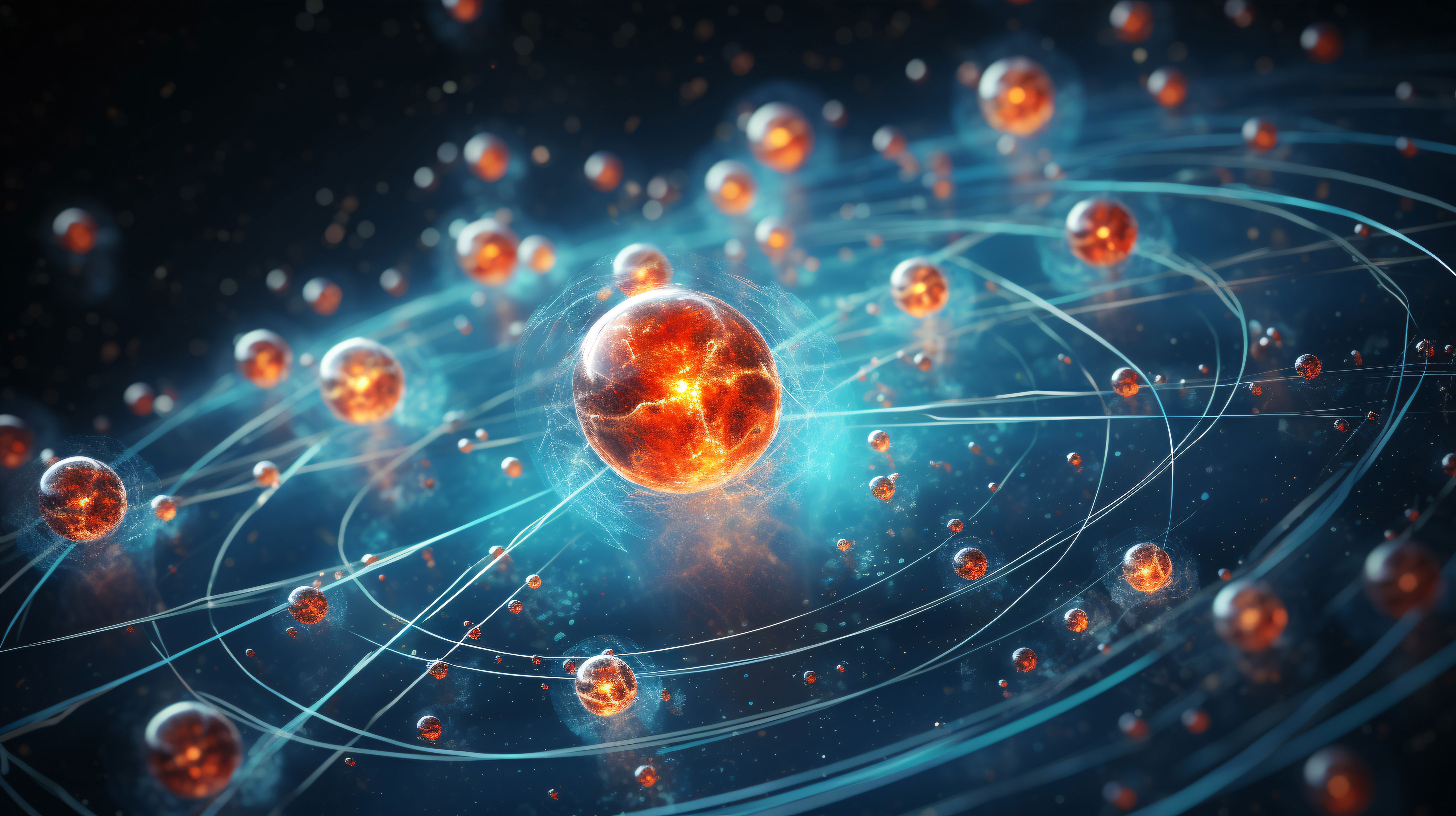 A vibrant illustration of subatomic particles, distant galaxies, and Earth’s ecosystems, symbolizing the subatomic universe of particle physics.