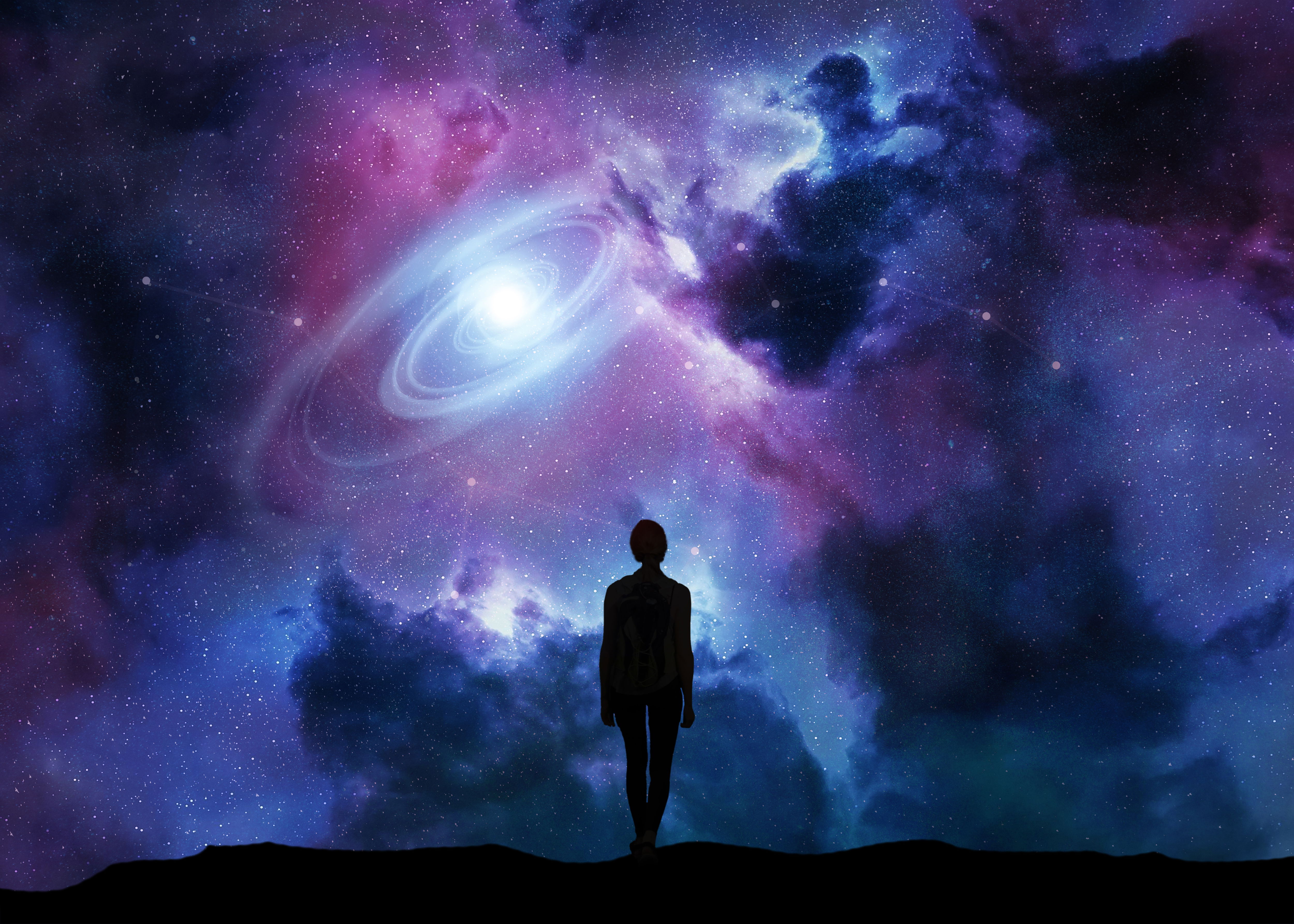 A vibrant illustration of dark matter halos around galaxies, with exoplanets and Earth’s ecosystems, symbolizing the invisible universe.