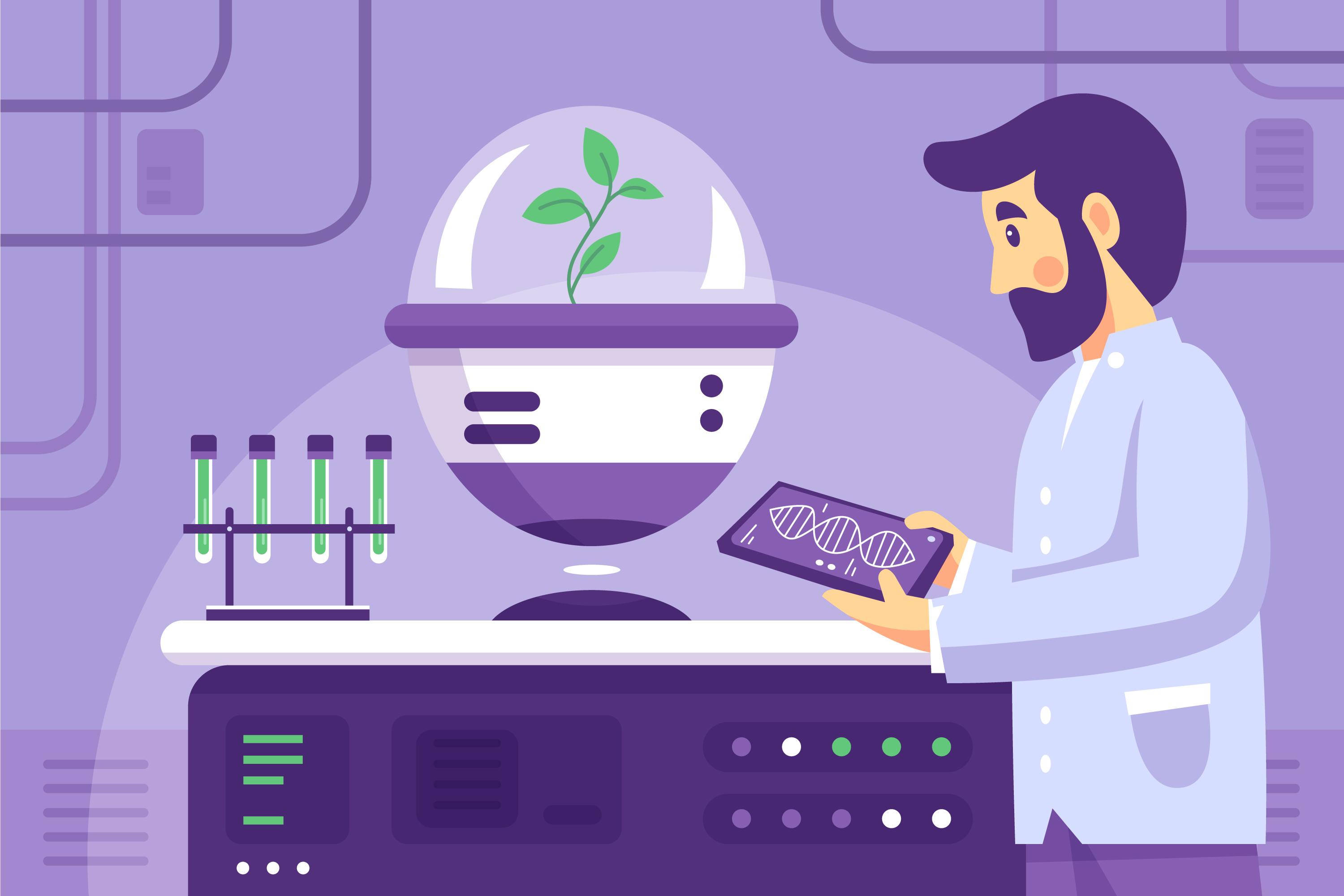 A vibrant illustration of laboratory experiments, cosmic molecules, and Earth’s ecosystems, symbolizing the journey from lab to life.