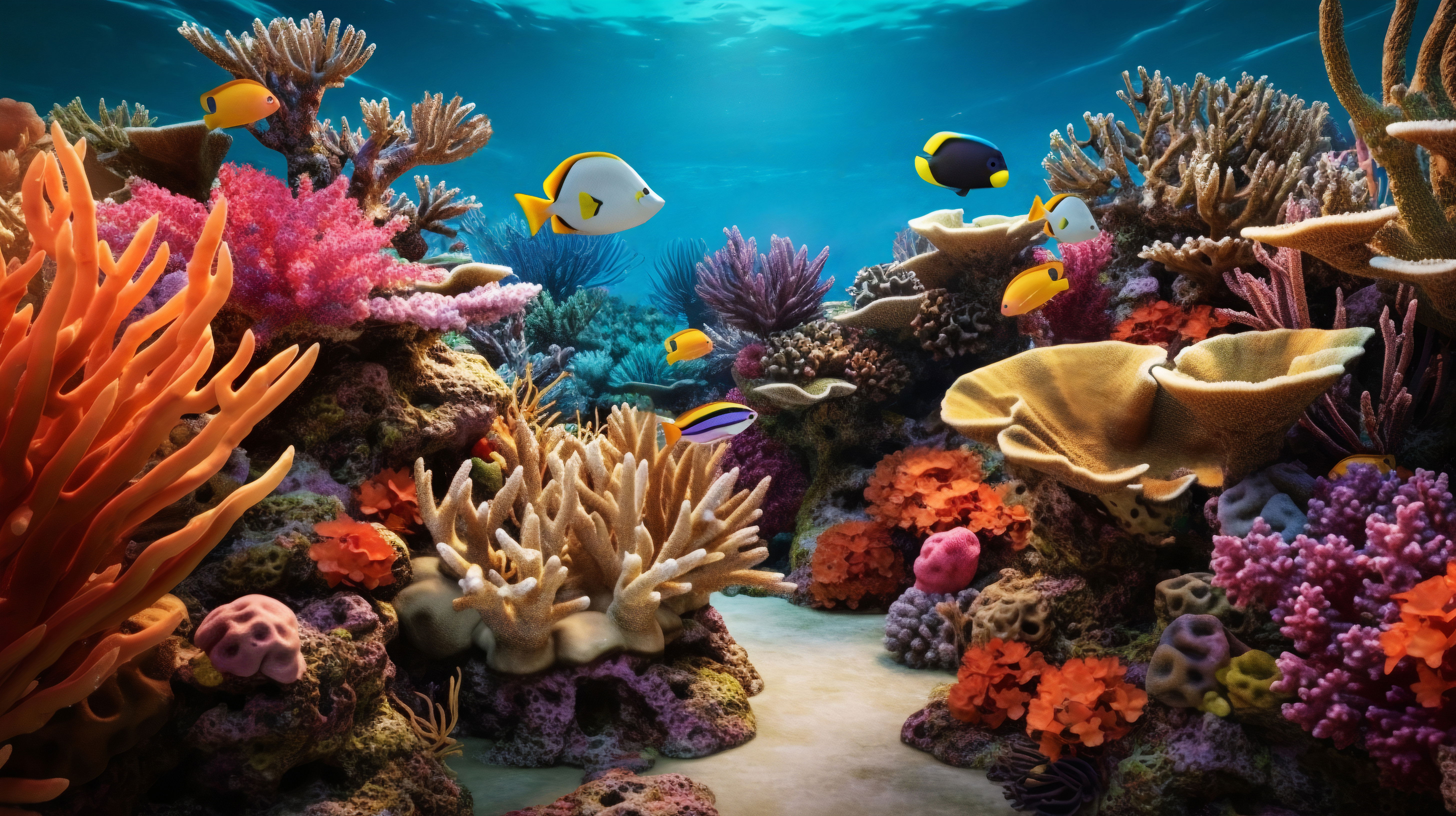 Vibrant saltwater aquarium with colorful corals, tropical fish, and marine invertebrates, showcasing marine biology for hobbyists.