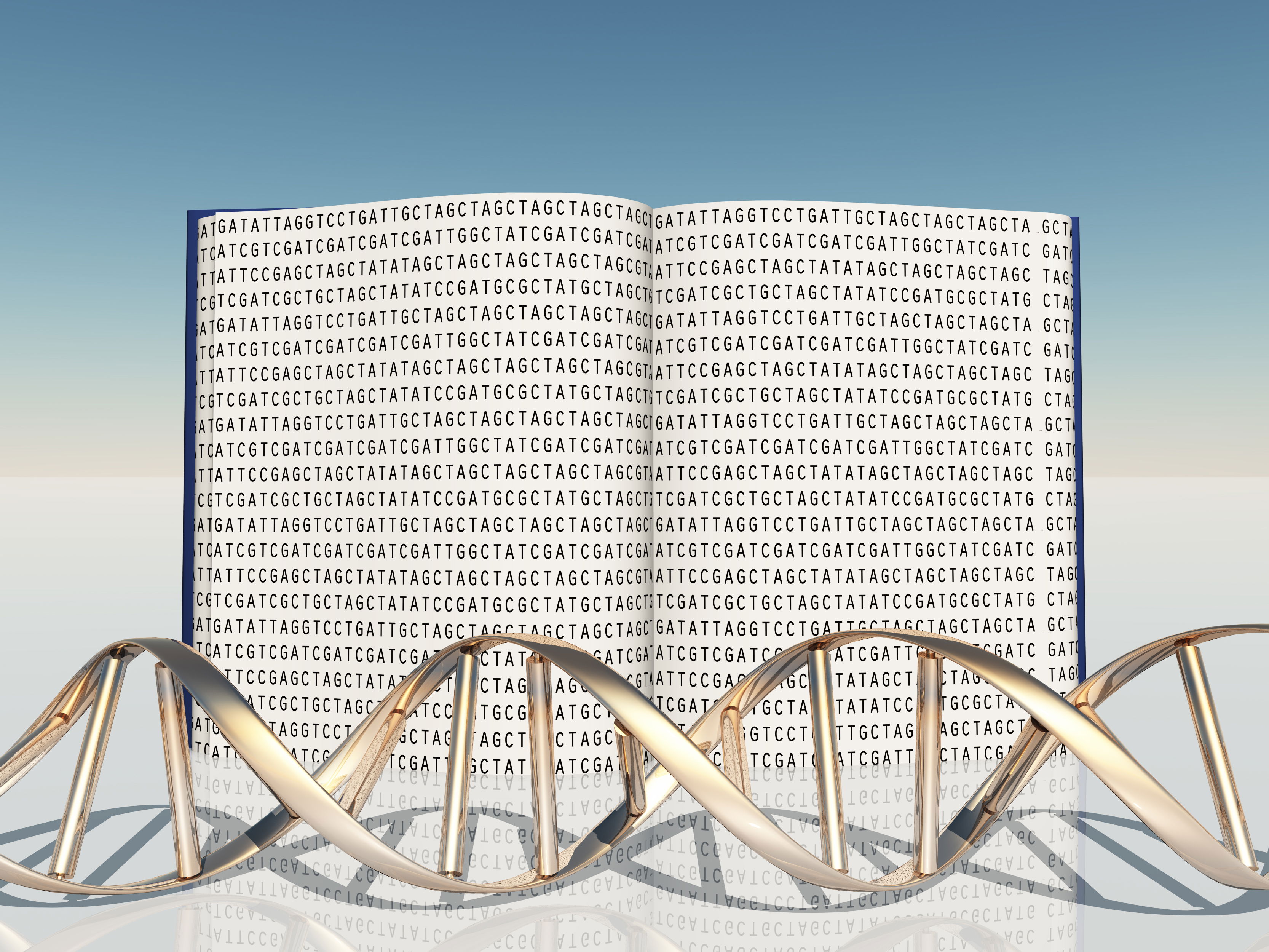  A vibrant illustration of a glowing DNA double helix, with colorful nucleotides and genomic data patterns, symbolizing the code of life.