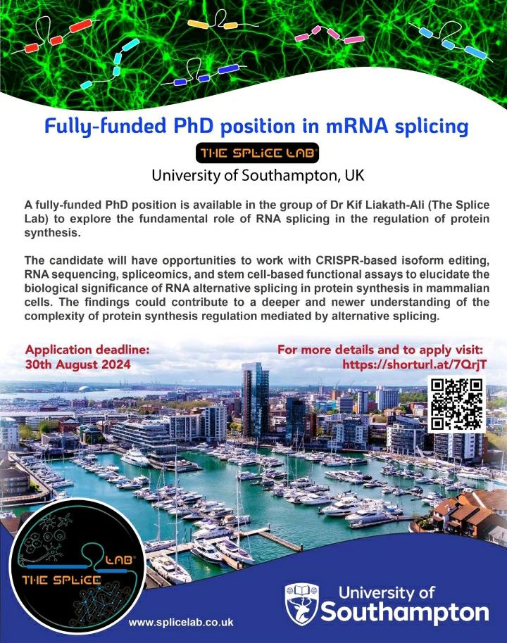 Exciting Opportunity: Fully-Funded PhD Scholarship in mRNA Splicing at The Splice Lab, University of Southampton