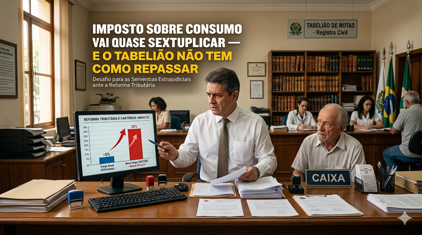 Reforma Tributária e Cartórios: o imposto sobre consumo vai quase sextuplicar — e o tabelião não tem como repassar