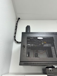 Network cabinet installed with cabling
