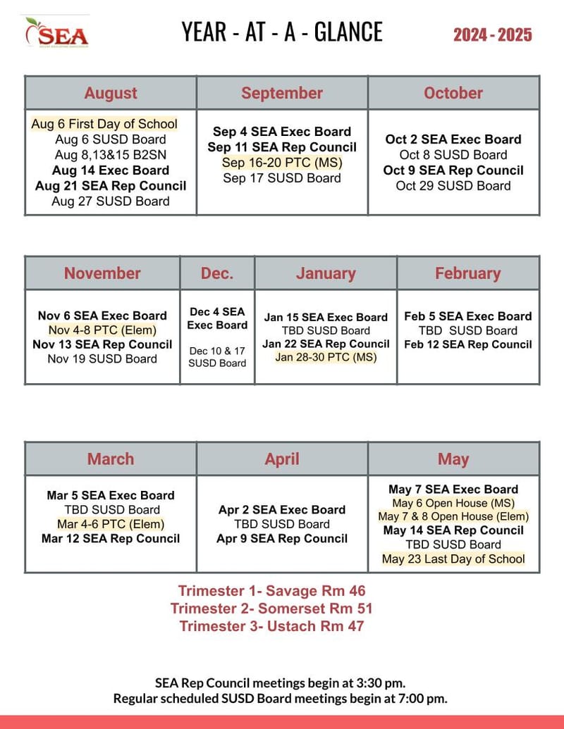 2024-2025 SEA Calendar