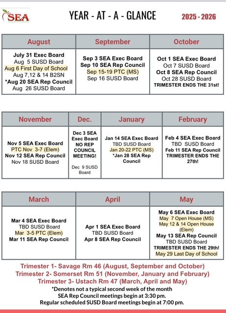 2025-2026 SEA Calendar