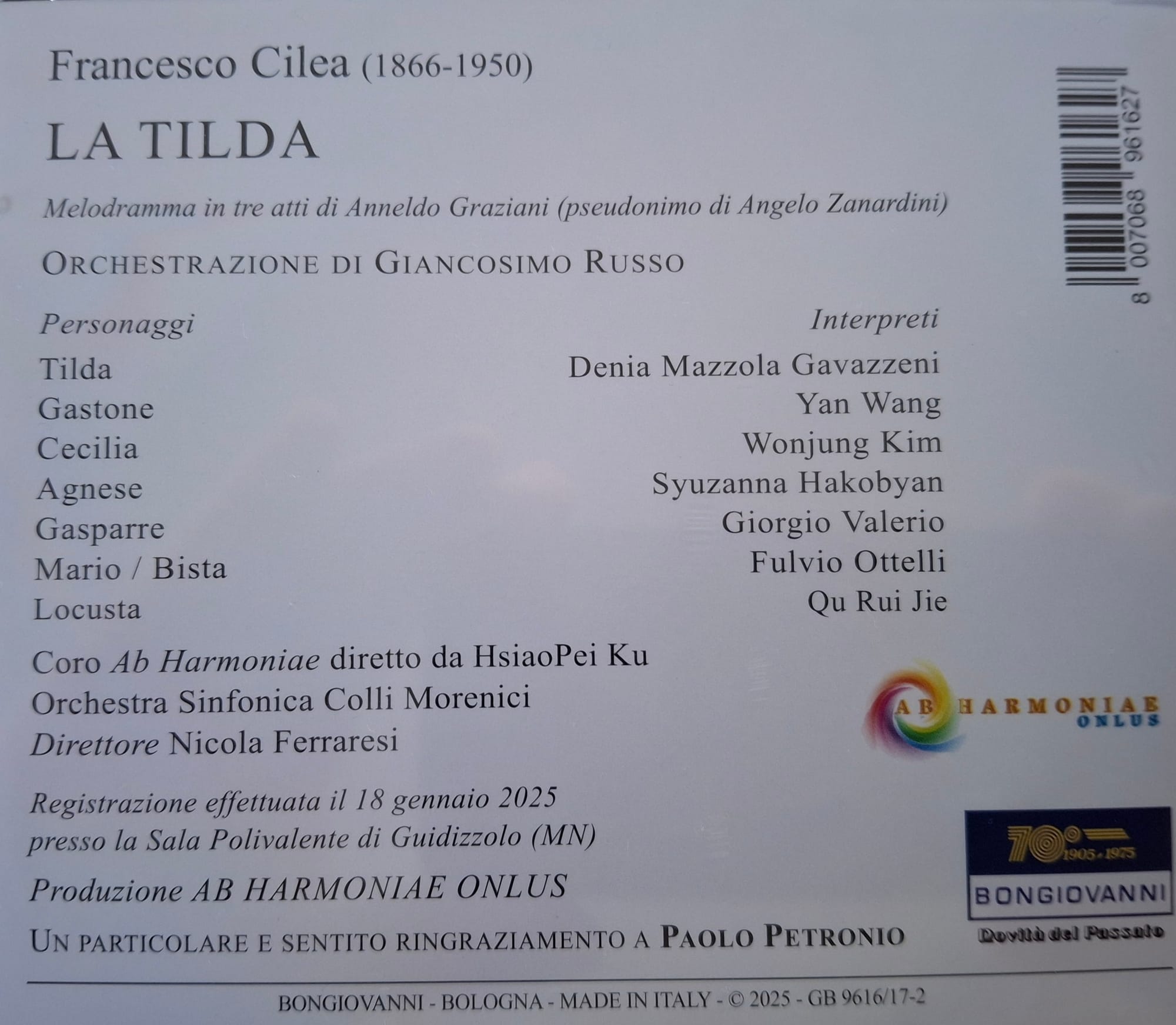 Francesco Cilea - La Tilda - Orchestrazione di Giancosimo Russo
