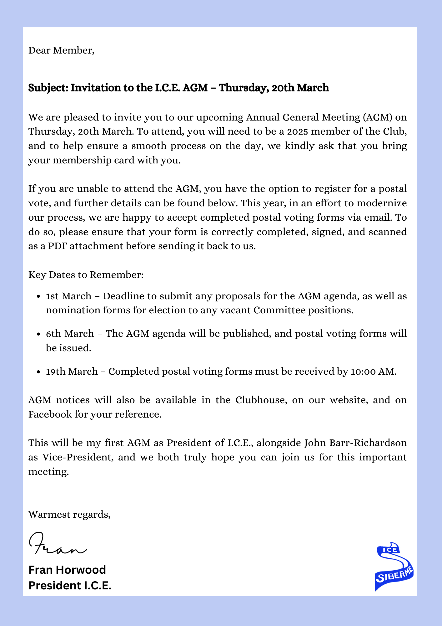 AGM President Letter