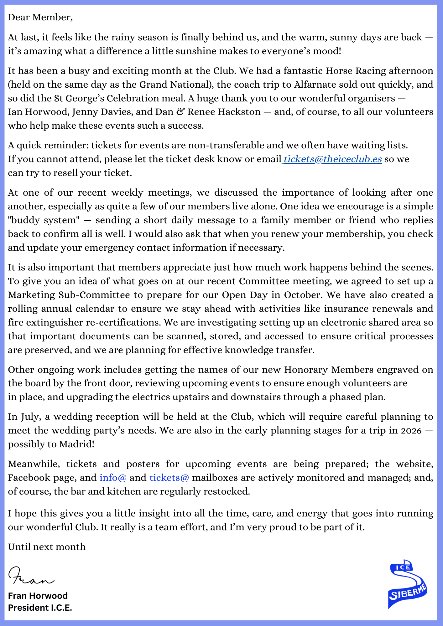 President's Letter May