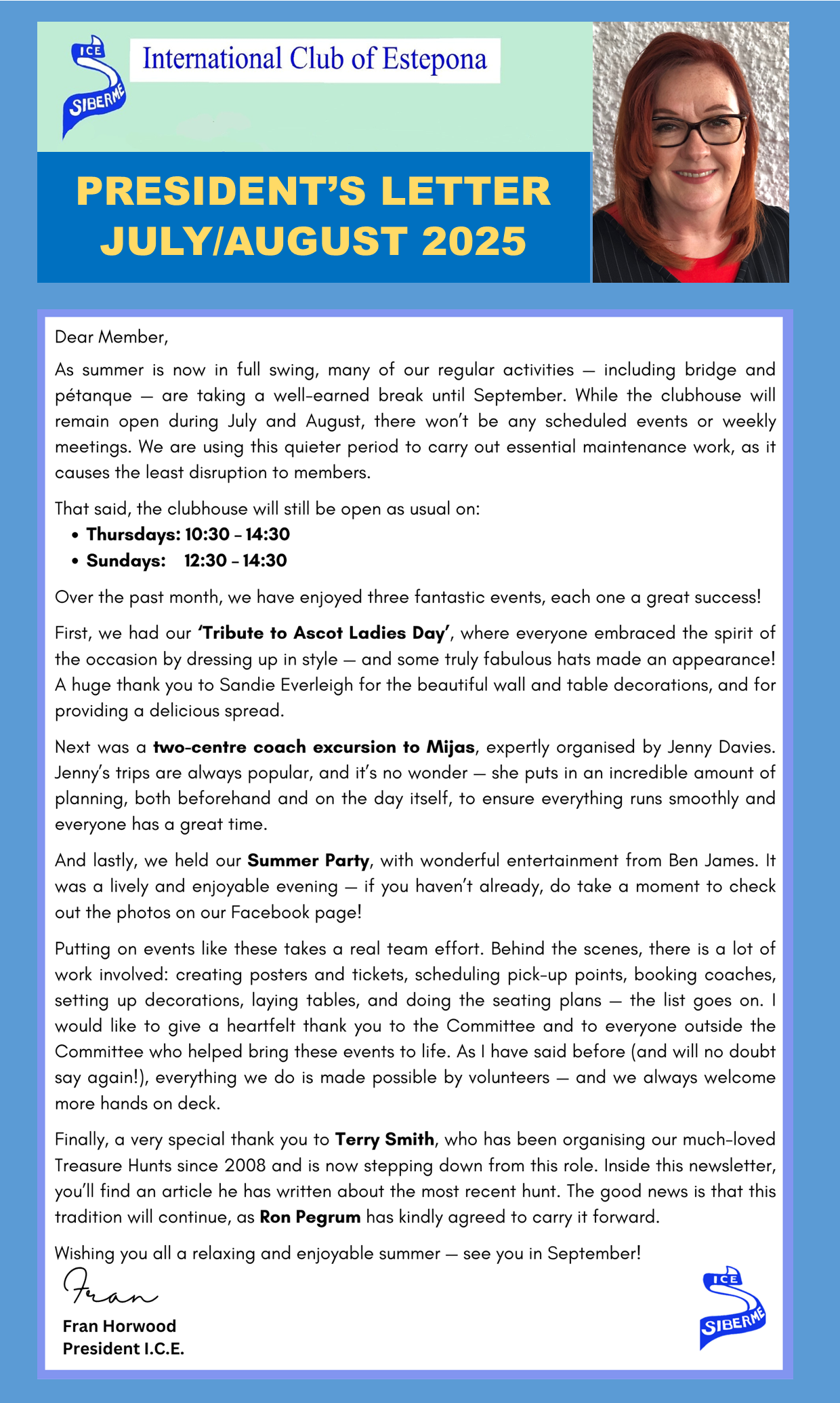 President's Letter JULY / AUGUST