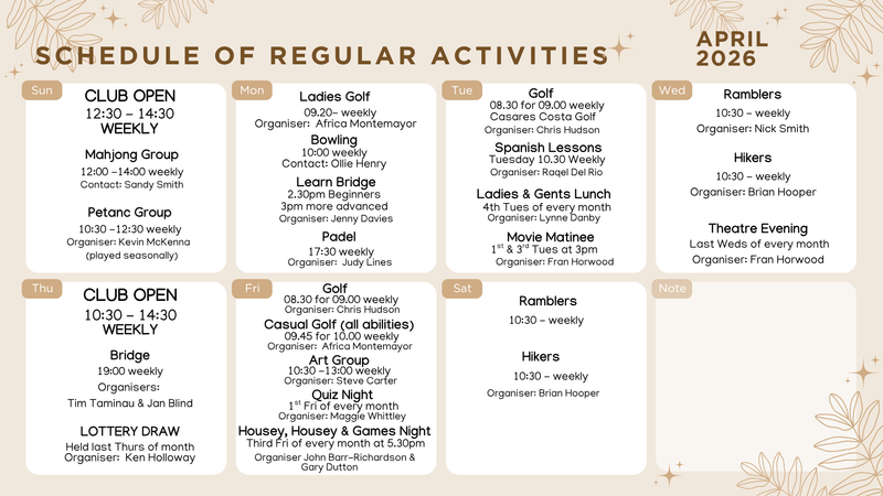 WEEKLY & MONTHLY ACTIVITIES