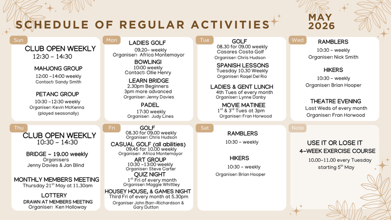 WEEKLY & MONTHLY ACTIVITIES