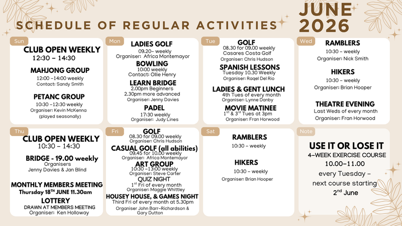 WEEKLY & MONTHLY ACTIVITIES