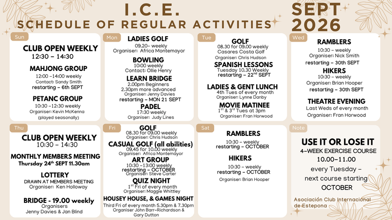 SCHEDULE OF ACTIVITIES
