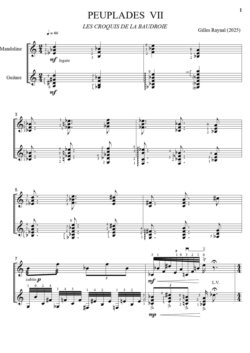 Les croquis de la Baudroie - création de Gilles Raynal pour mandoline et guitare