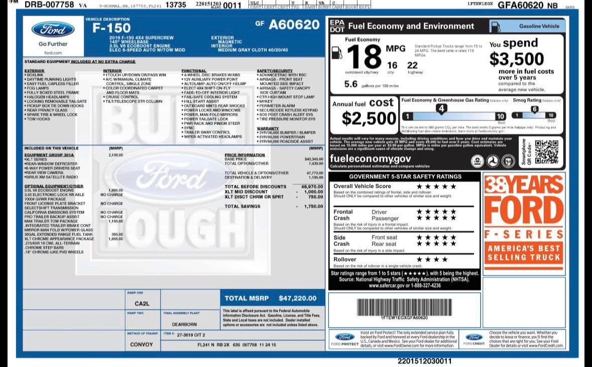 2016 Ford F150 SuperCrew Cab · XLT Pickup 4D 5 1/2 ft