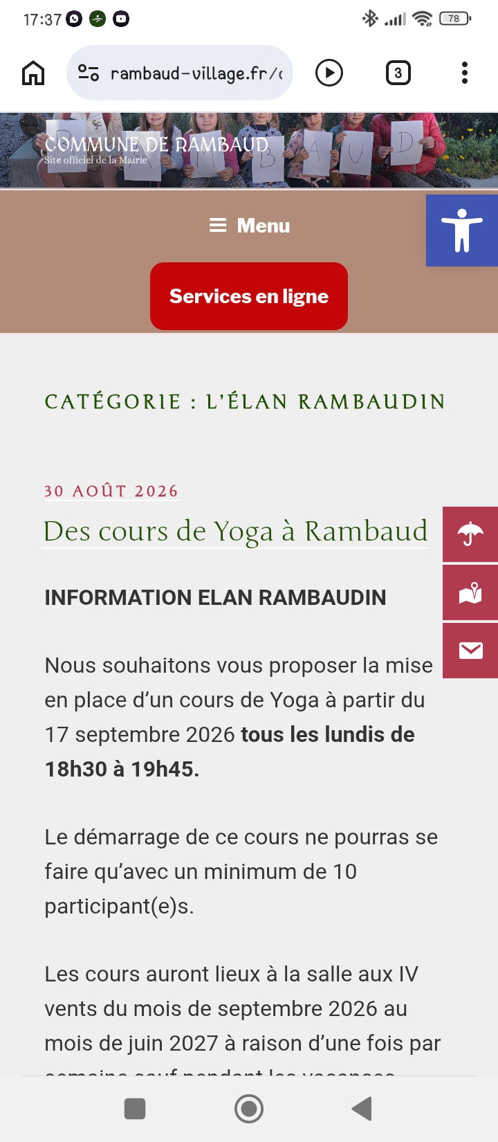 Des cours de yoga à Rambaud