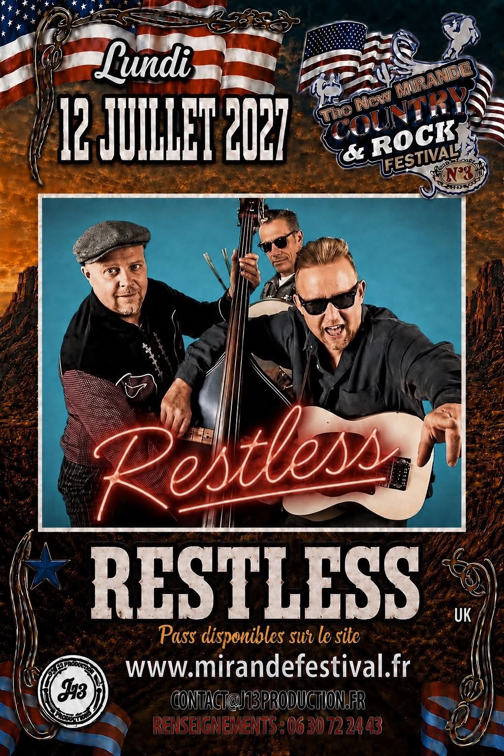 CONCERT LUNDI 12 JUILLET 2027, RESTLESS from U.K. sur la grande scène, à partir de 18h00 :