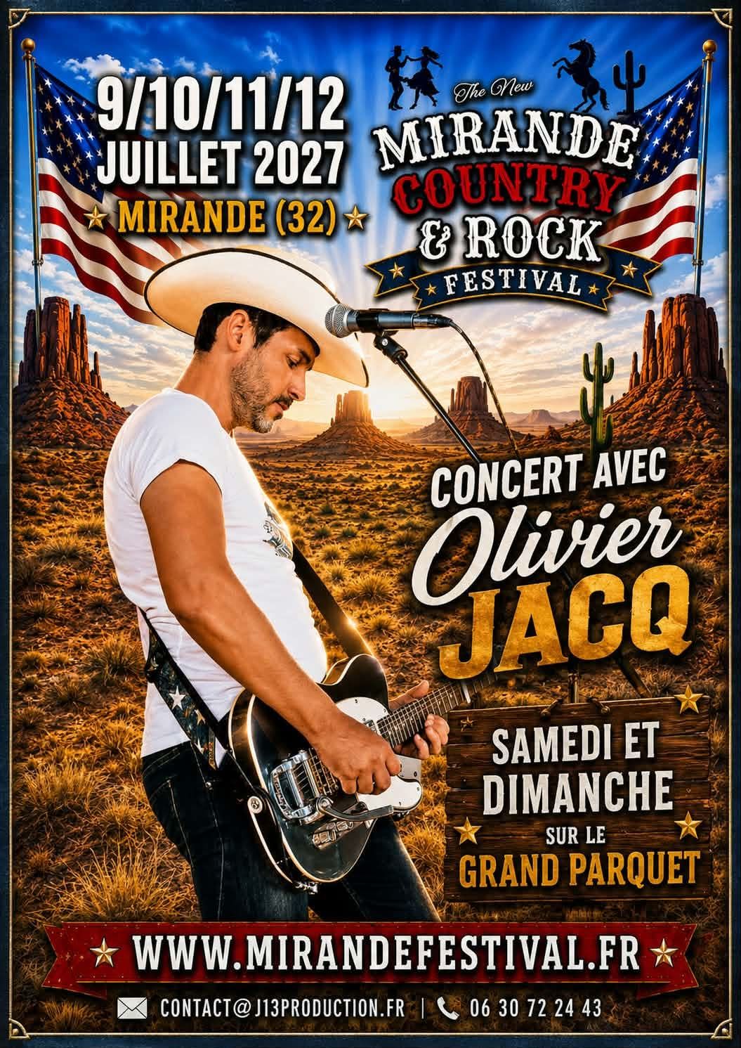 DIMANCHE 11 JUILLET 2027 : CONCERT SAMEDI 10 JUILLET 2027, CONCERT OLIVIER JACQ sur le grand parquet.