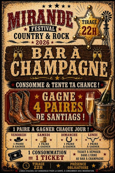 Retrouvez notre BAR à champagne. Consomme et tente de gagner des paires de Santiago.