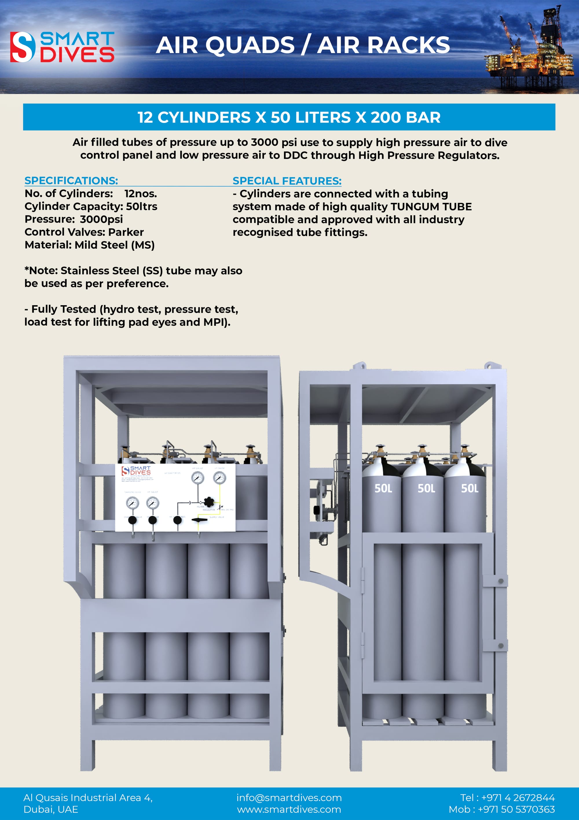 12 Cylinders x 50 Liters x 200 Bar