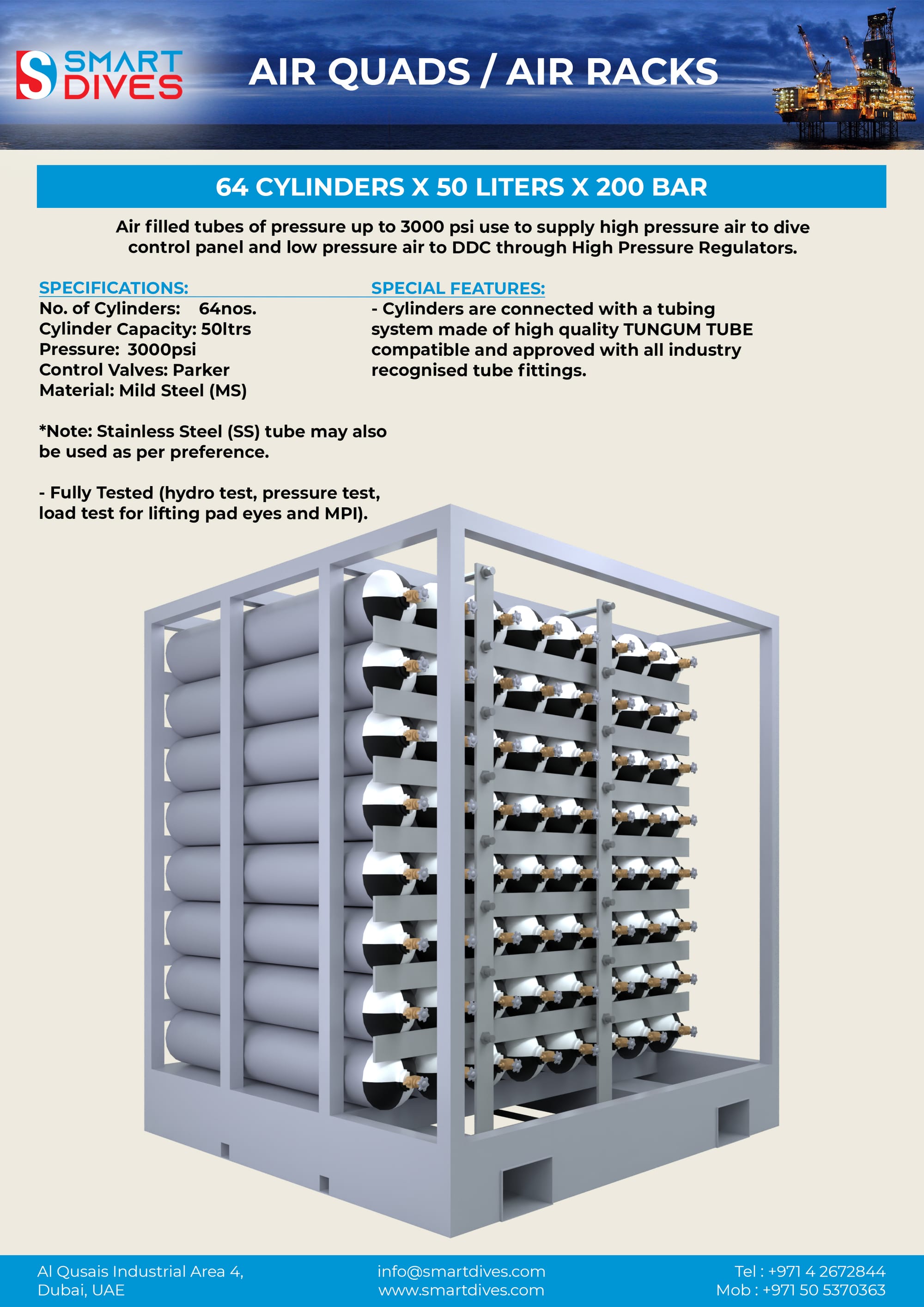 64 Cylinders x 50 Liters x 200 Bar