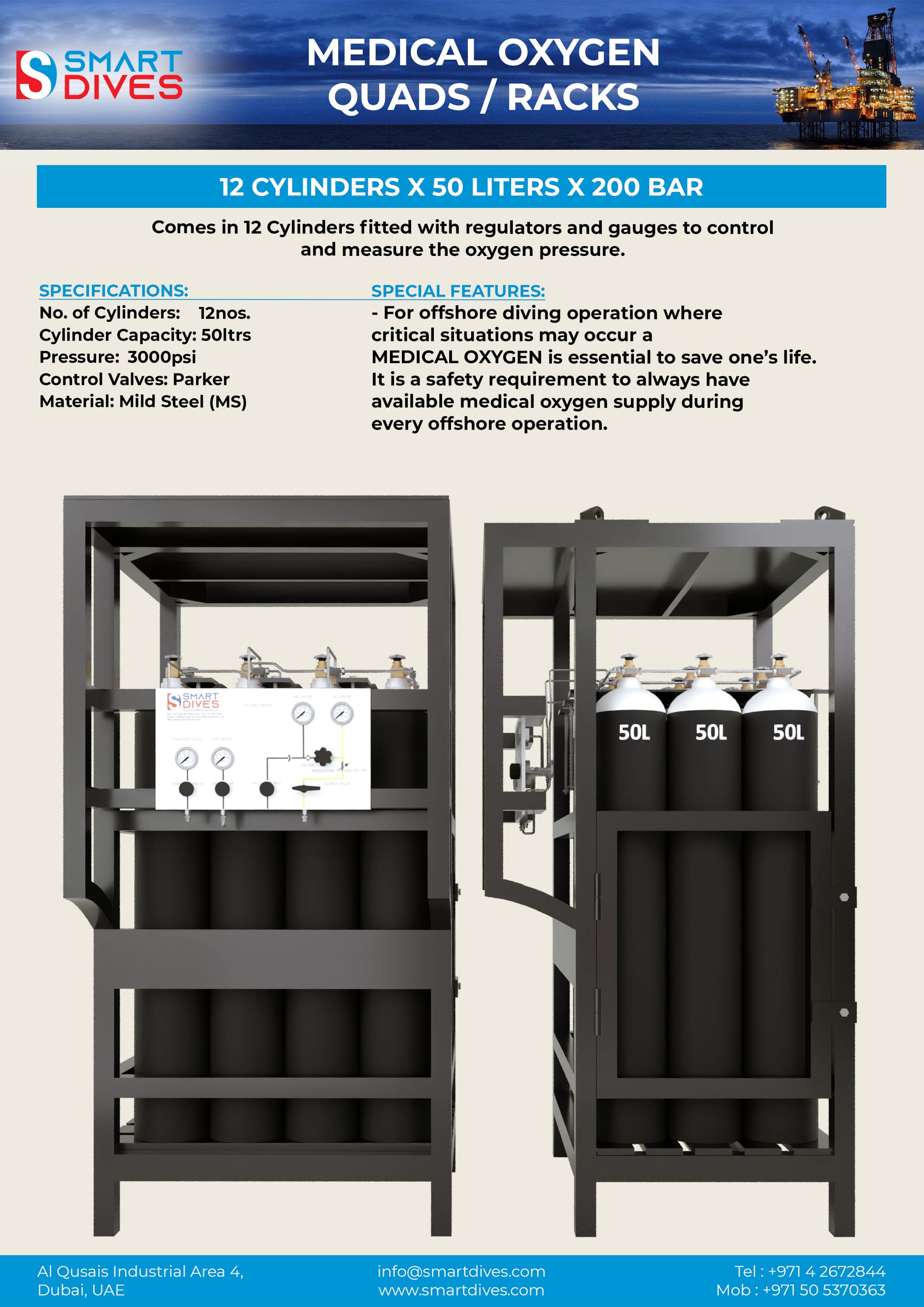 12 Cylinders x 50 Liters x 200 Bar