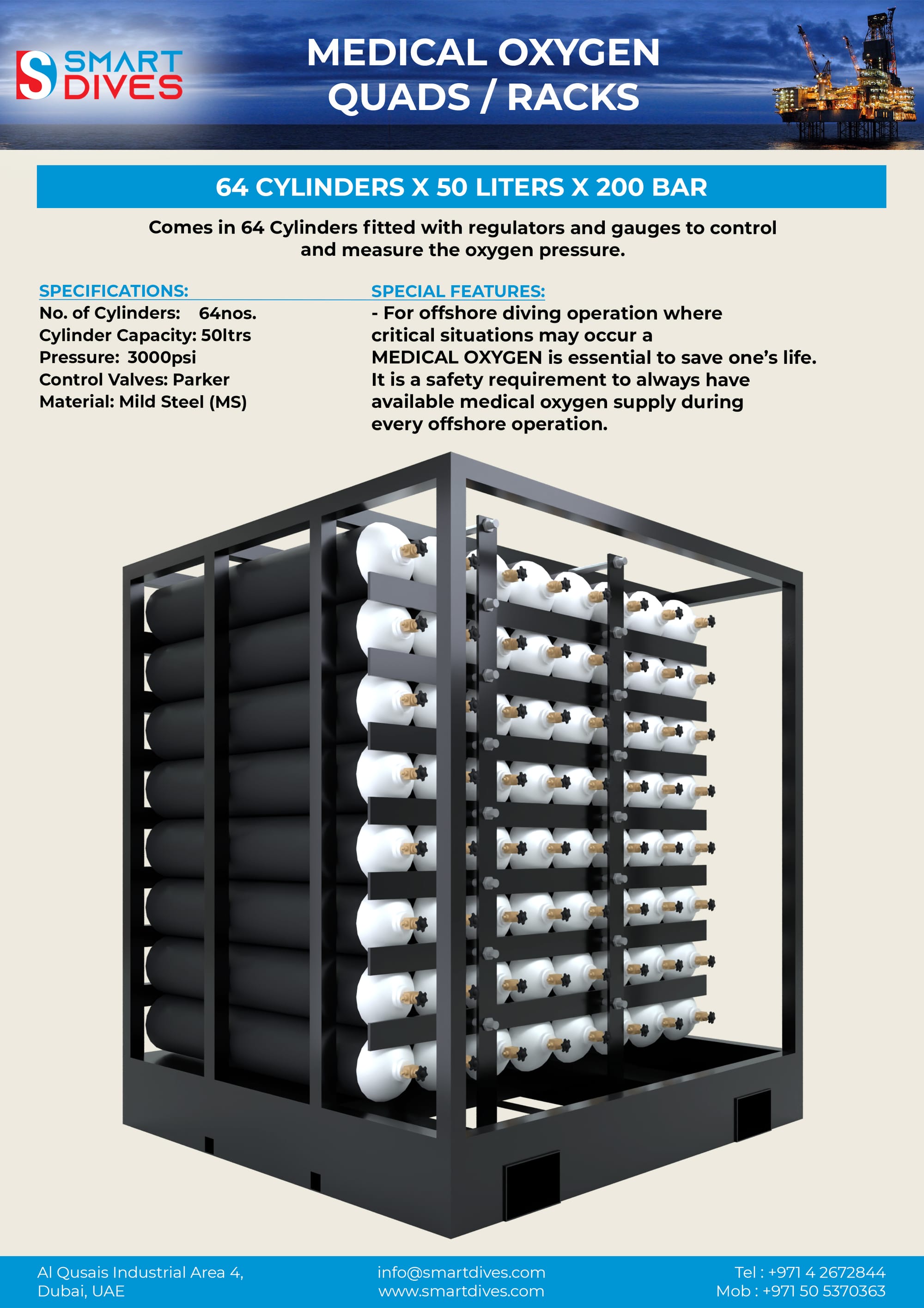64 Cylinders x 50 Liters x 200 Bar
