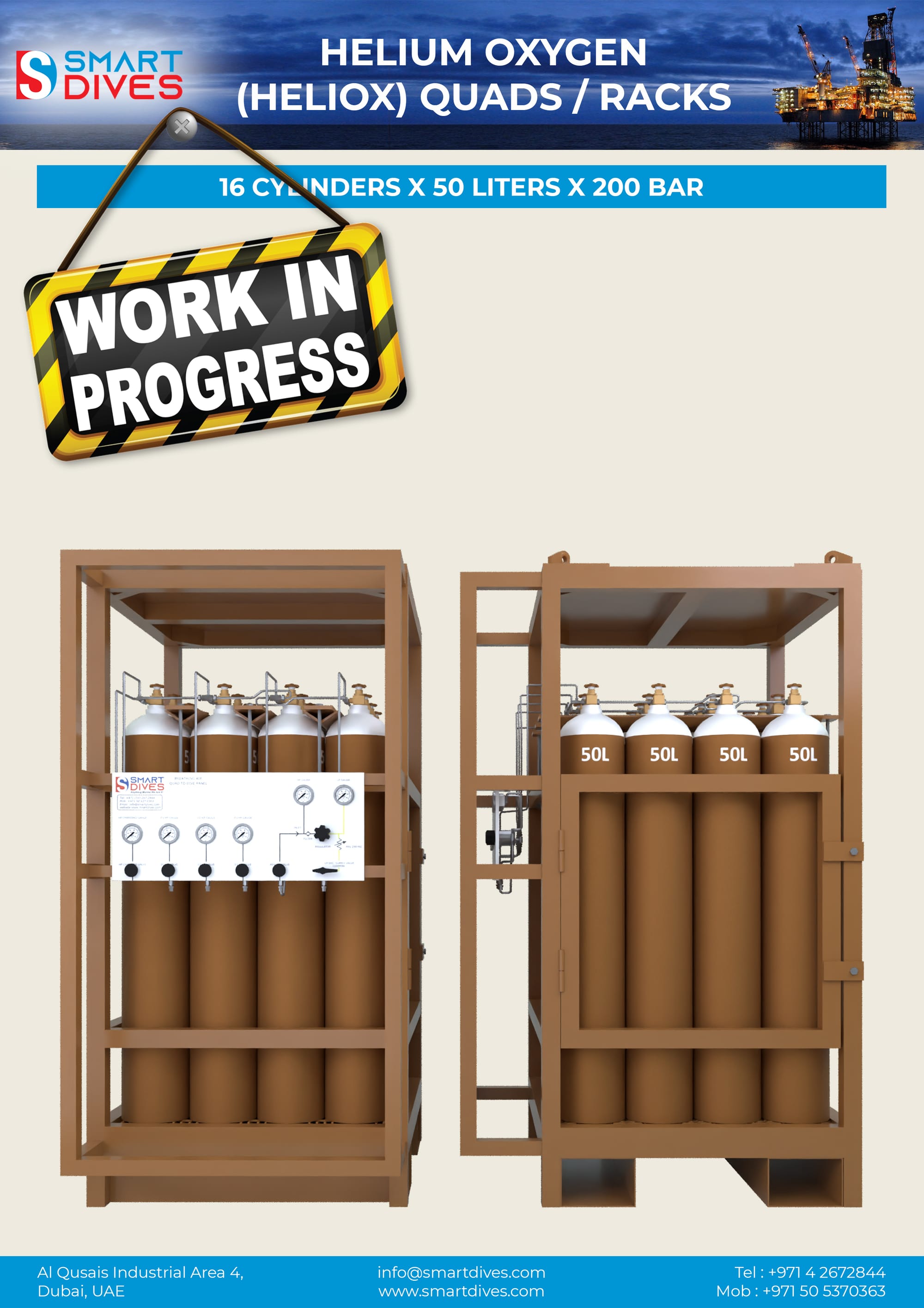 16 Cylinders x 50 Liters x 200 Bar