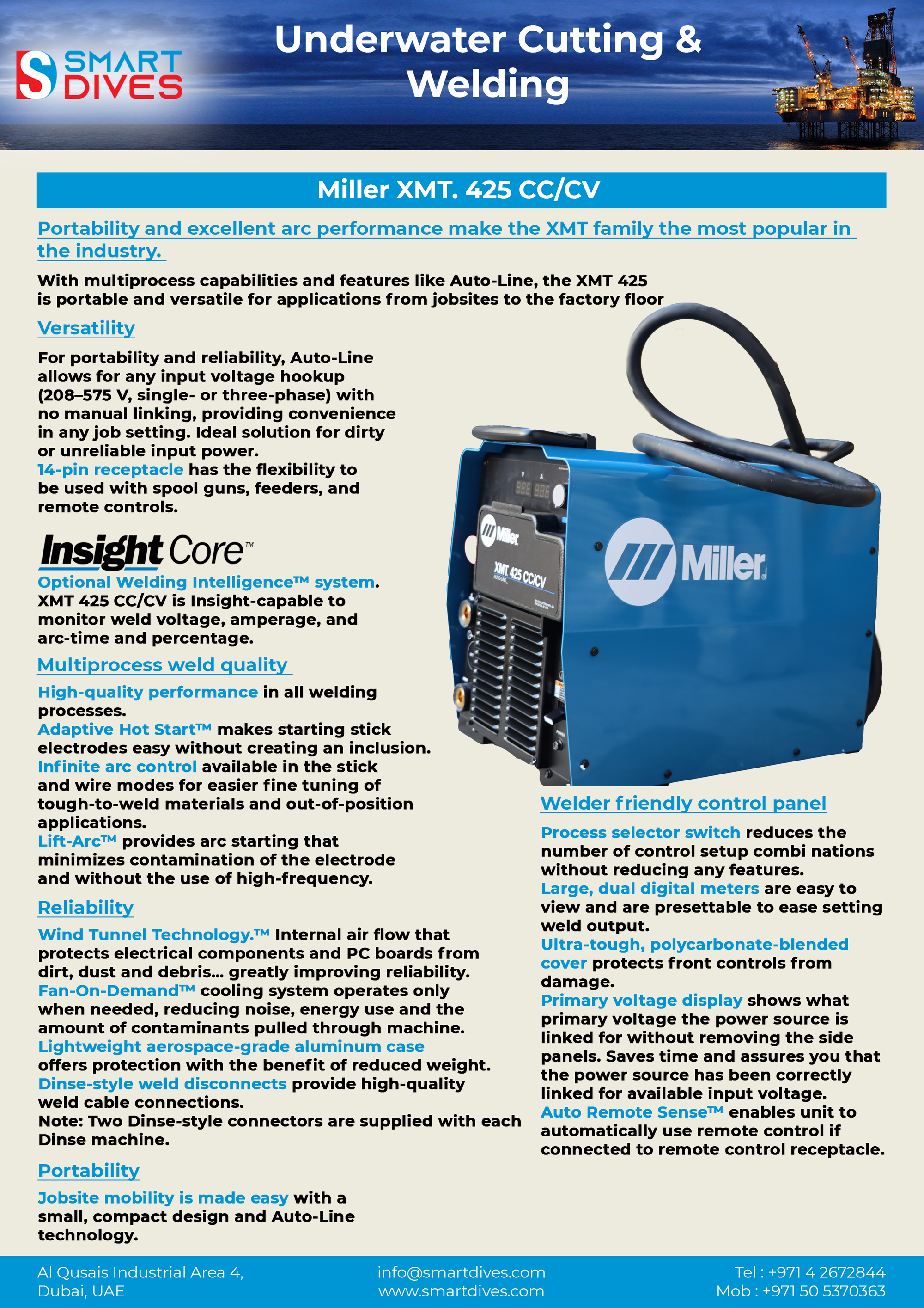 Miller XMT, 425 CC/CV