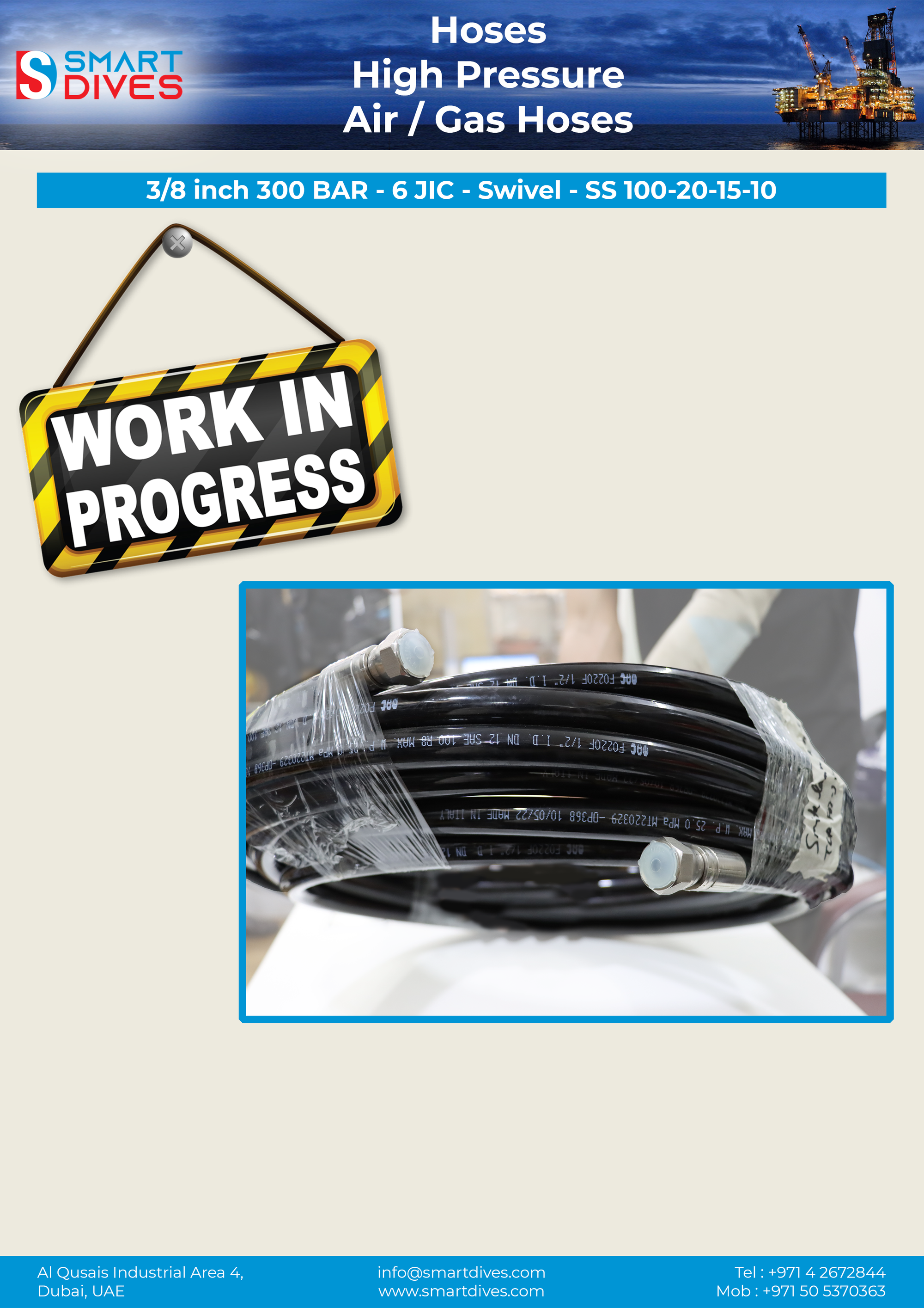 3/8 Inch 300 Bar - 6 JIC- Swivel-SS 100-20-15-10