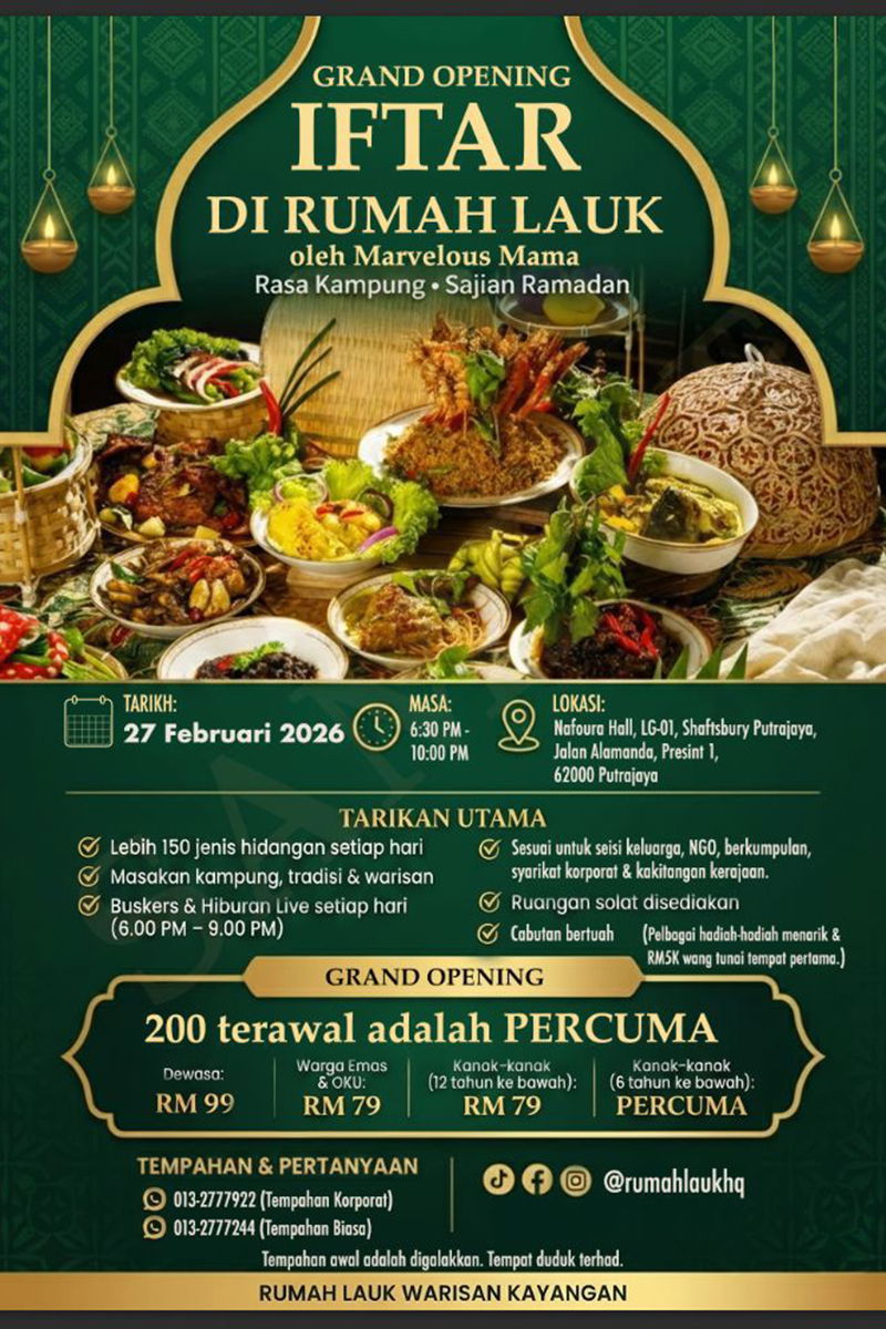 Iftar Rumah Lauk Putrajaya Tampil 150 Menu Kampung Dan Rusa Golek Setiap Hari