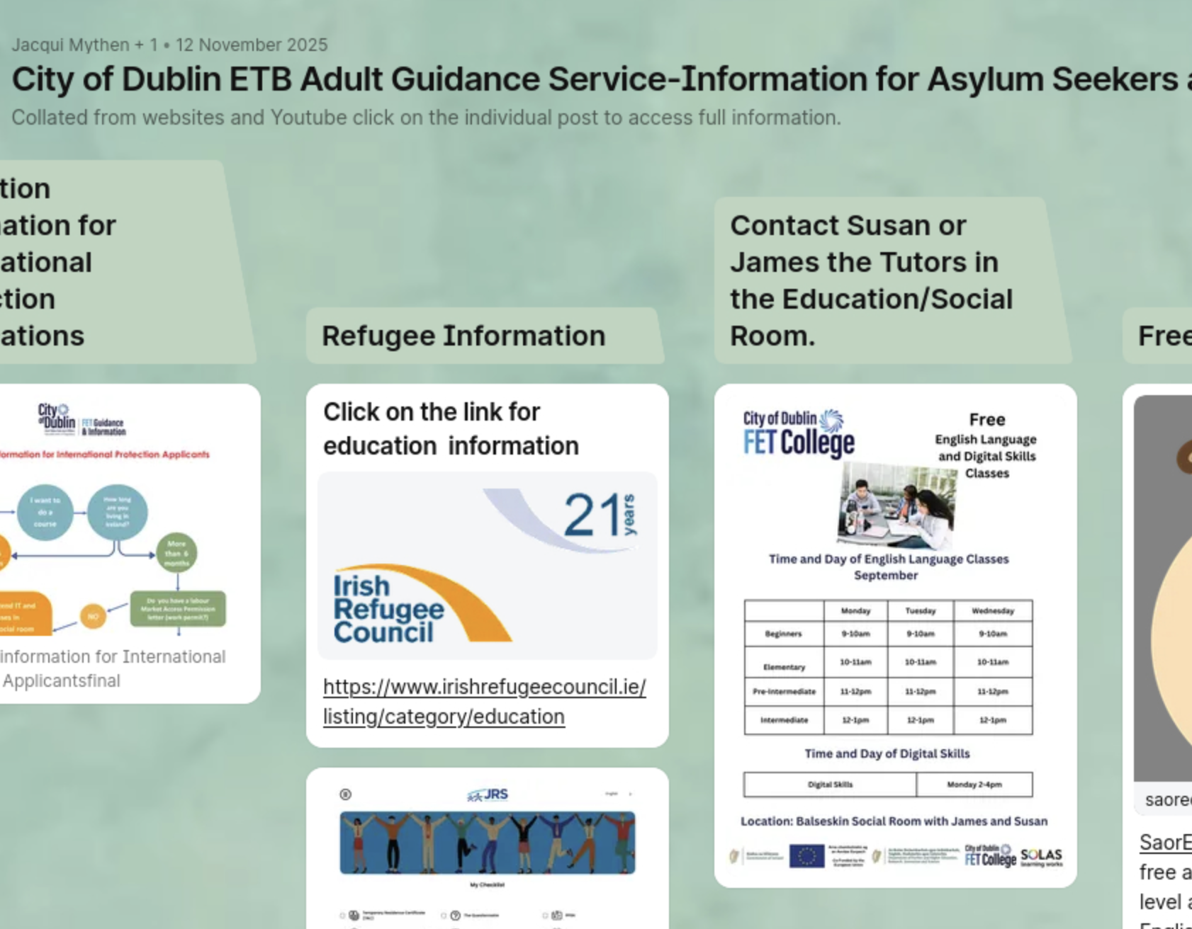 City of Dublin ETB Adult Guidance Service-Information for Asylum Seekers and Refugees at the Balseskin National Reception Centre