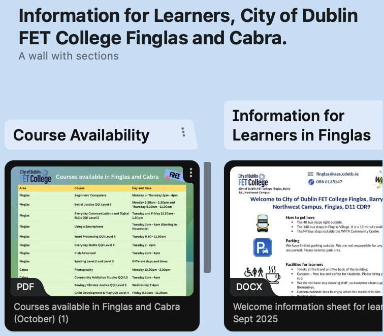Information for learners FET College Finglas and Cabra