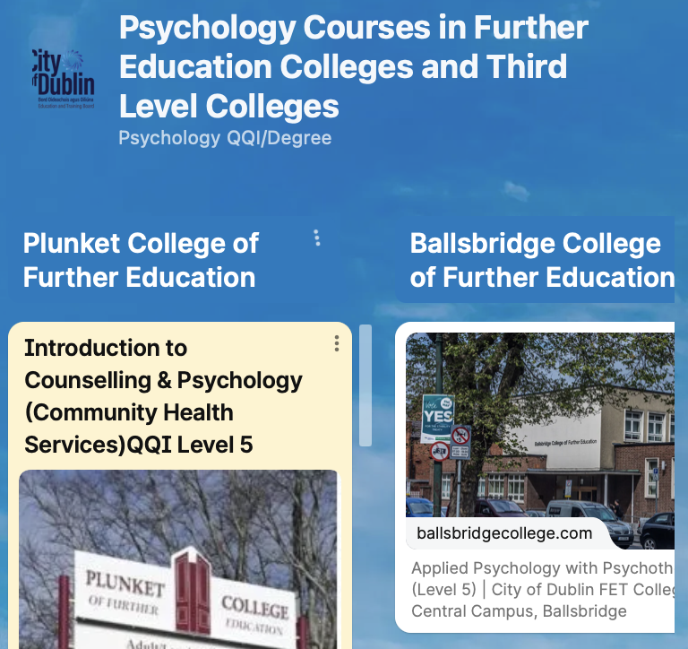 Psychology Courses in Further Education Colleges and Third Level Colleges