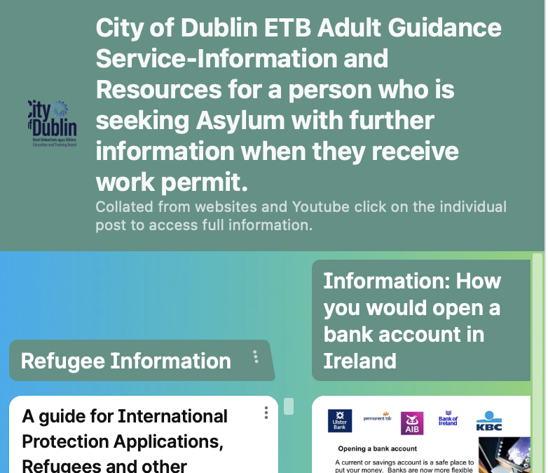 City of Dublin ETB Adult Guidance Service Information and resources for a person seeking asylum:(when you have your work permit)