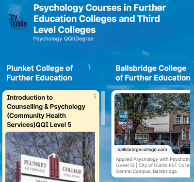 Psychology Courses in Further Education Colleges and Third Level Colleges