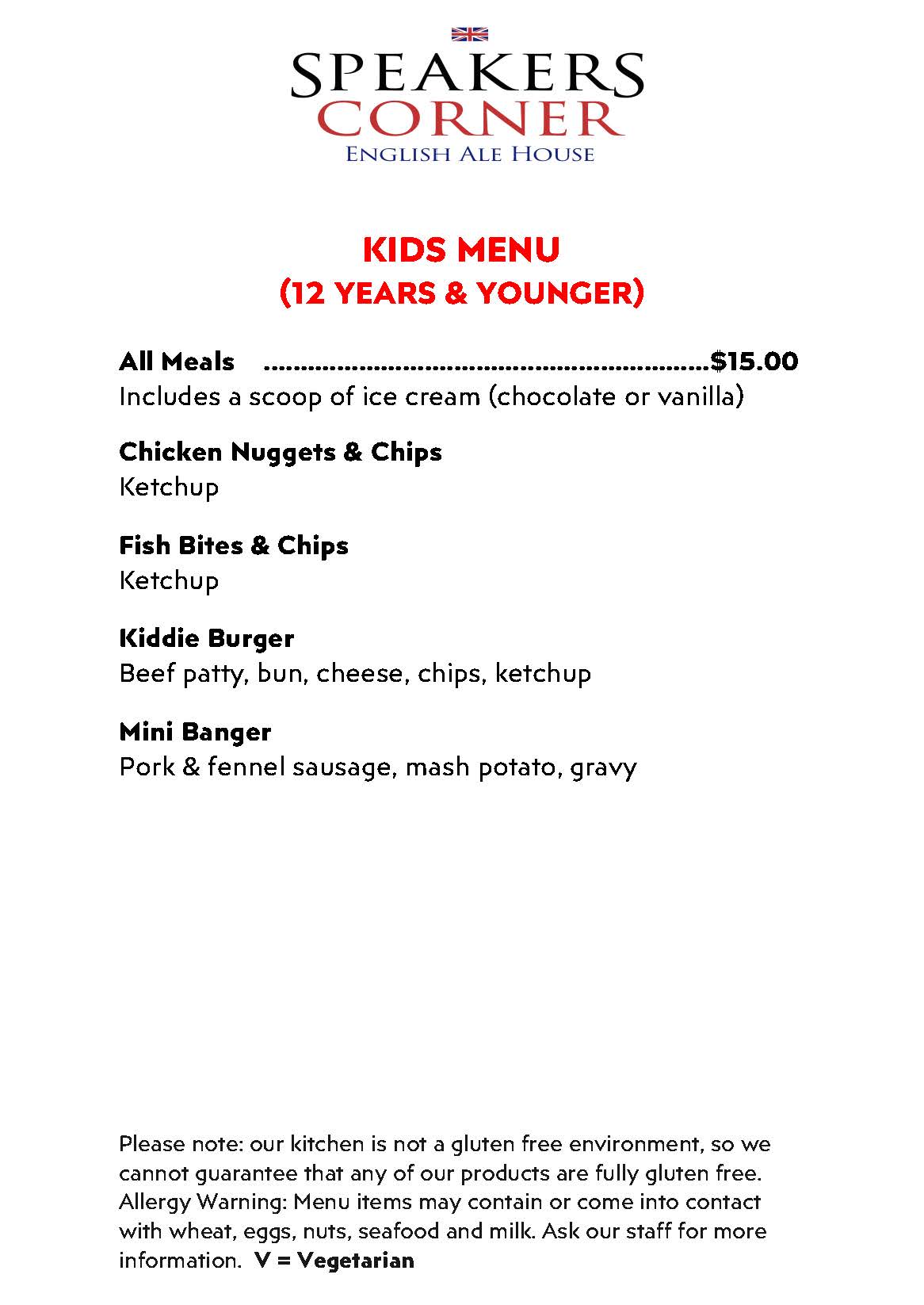 Kids Menu & After Hours