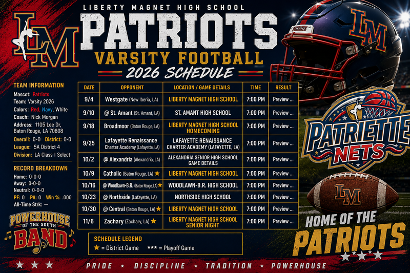 Band & Dance Appearance- Football Game Schedule