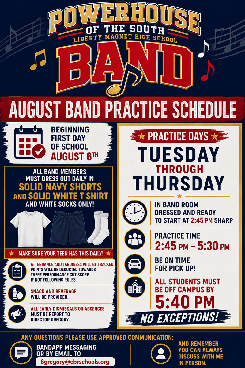 August Band Practice Schedule