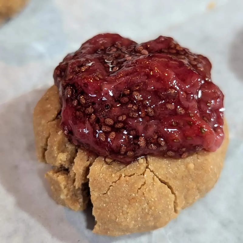 Peanut Butter Thumbprint Cookies with Strawberry Chia Jam