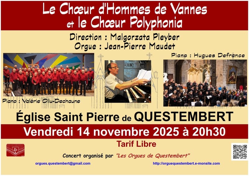 Concert Eglise St Pierre à Questembert, 14 Novembre 2025 - 20H30