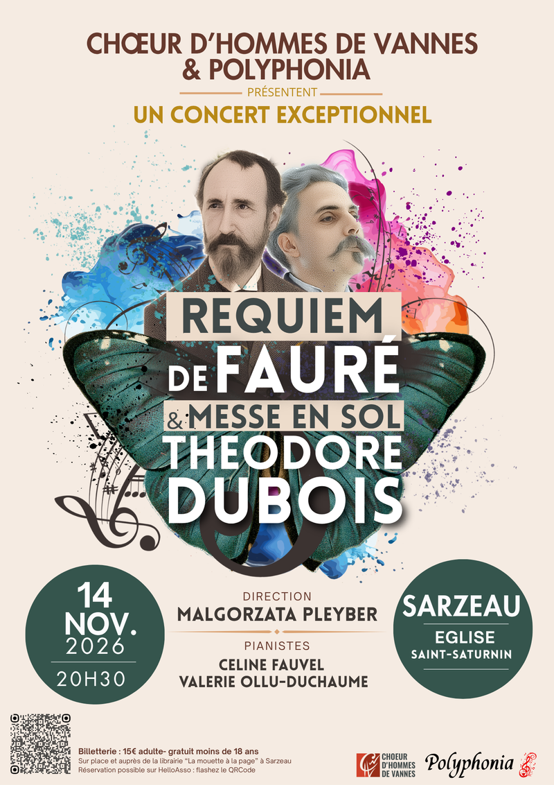 Concert Exceptionnel à Sarzeau le 14 NOVEMBRE 2026 LE  Choeur d'Hommes Vannetais et Polyphonia