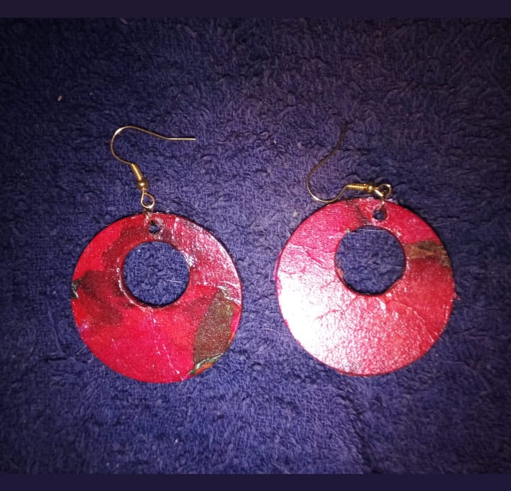 Handcrafted Round Wooden Pink Earrings - R260.00