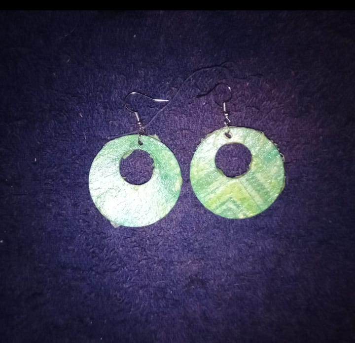 Round Wooden Green Earrings - R260.00