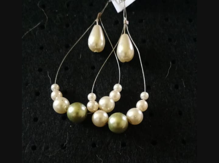 Green & Pearl Hoop Hanging Earrings - R220.00