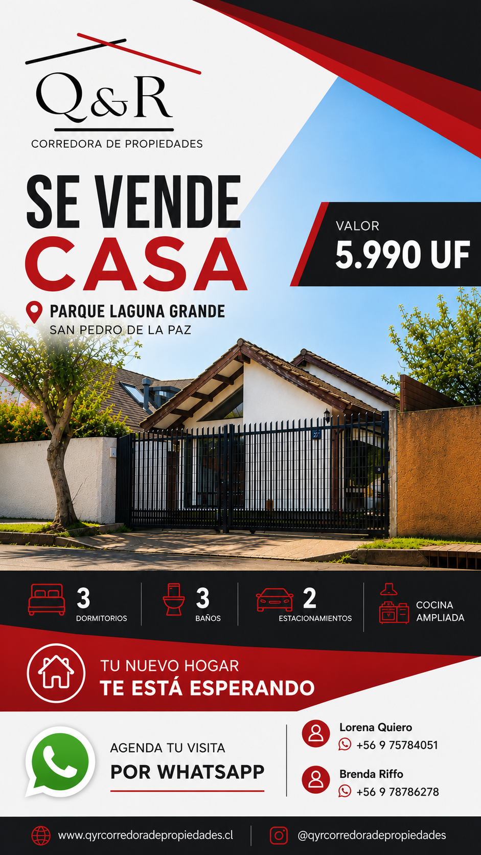 Se Vende acogedora casa en  Sector Parque Laguna Grande de San Pedro de la Paz.