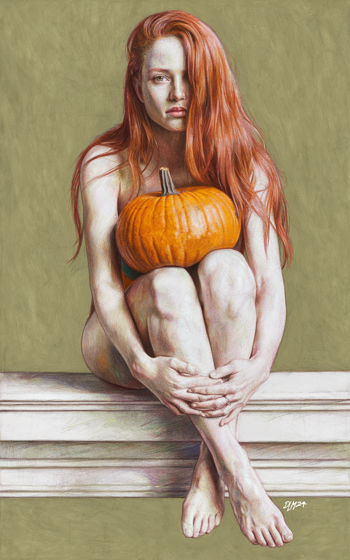 Redhead and pumpkin
